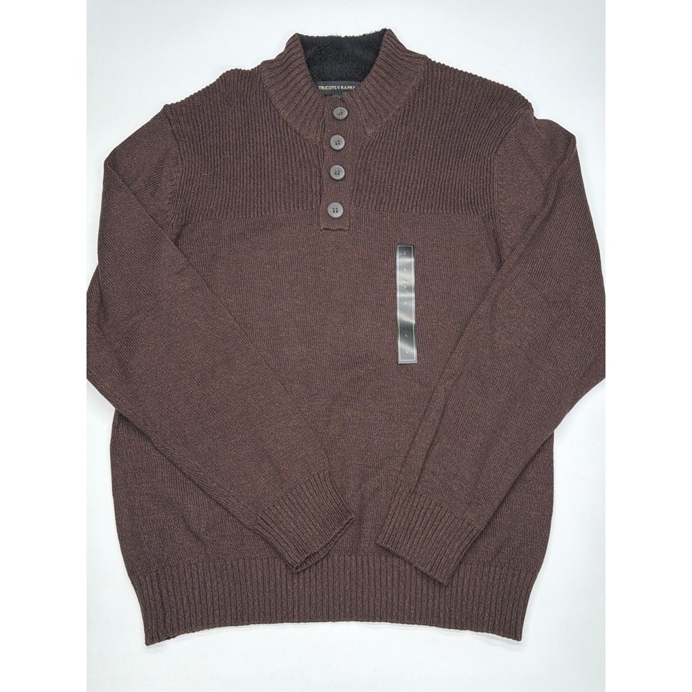 Tricots St Raphael‎ Mens Brown Button Neck Sherpa Collar Sweater Large L Cotton